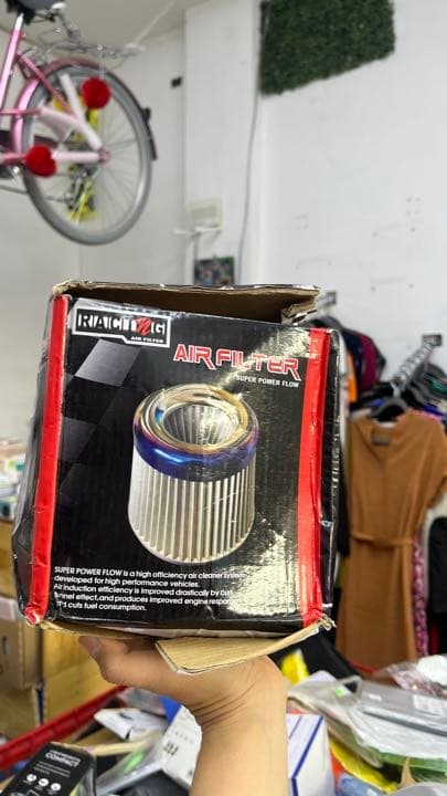 Filtro de admisión de aire frío, alto rendimiento, filtro lavable, filtro de aire de repuesto con abrazadera, diámetro de la brida: 76 mm, gris